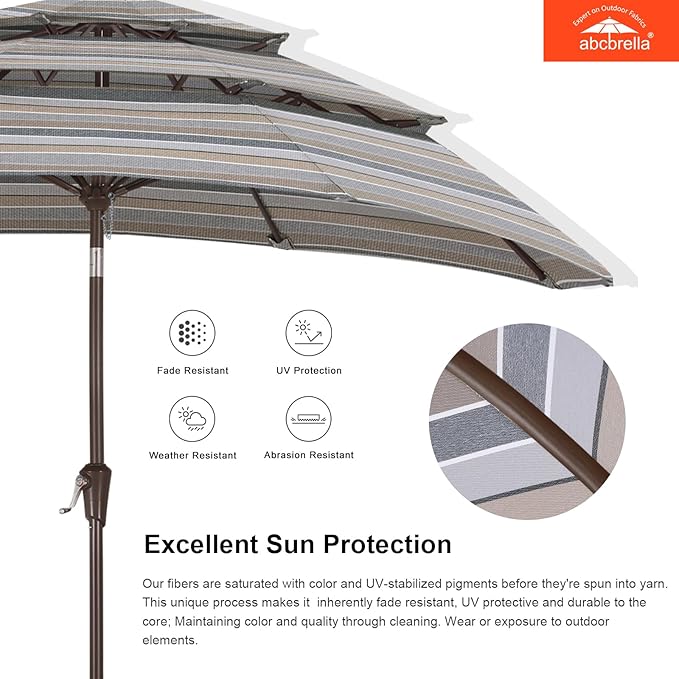 ABCCANOPY 5-Year 10-Year No Fading 9FT 3 Tiers Patio Umbrella, Outdoor Table Umbrella with 8 Sturdy Ribs for Deck, Backyard, Garden, Yard