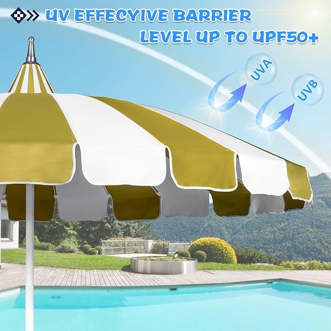 8Ft Patio Pagoda Umbrella, UV Protect Pool Umbrellas with Heavy Duty Pole, Outdoor Market Umbrella for Holiday Garden Backyard