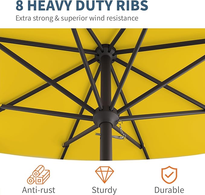 10FT Patio Umbrella, Outdoor Umbrella with Push Button Tilt and Crank, 8 Sturdy Ribs, UV Protection & Waterproof Market Umbrella for Pool, Backyard, Beach,Deck (Yellow)