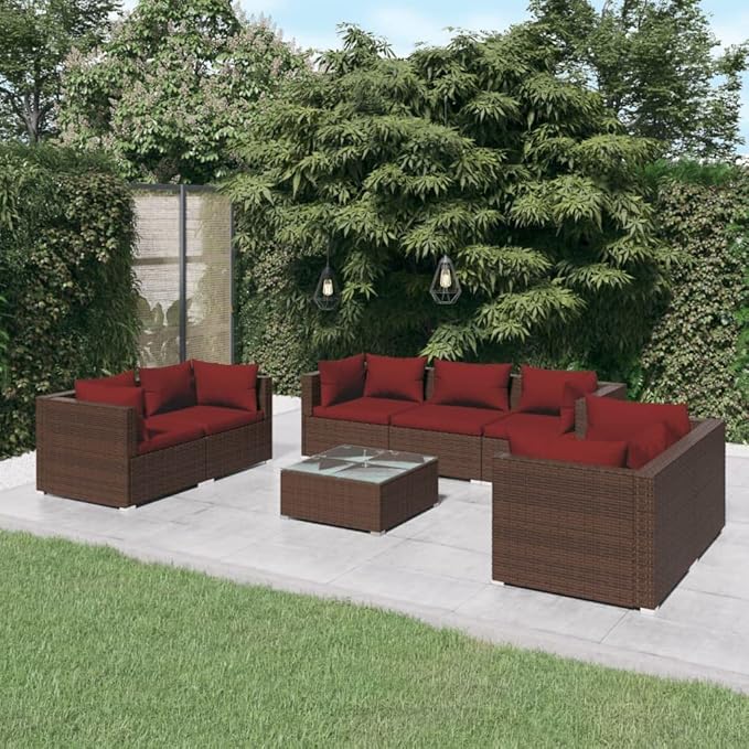 8 Piece Patio Lounge Set with Cushion, Patio Lounge Set Furniture Conversation Sets Piece Patio Set Outdoor Patio Sectional s Poly Rattan Brown
