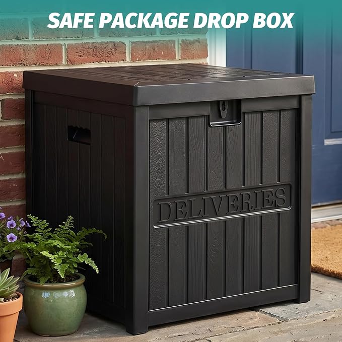 EHHLY 51 Gallon Package Delivery Box for Outside, Resin Lockable Secure Parcel Drop Box, Waterproof Deck Box for Front Porch, Curbside, Patio