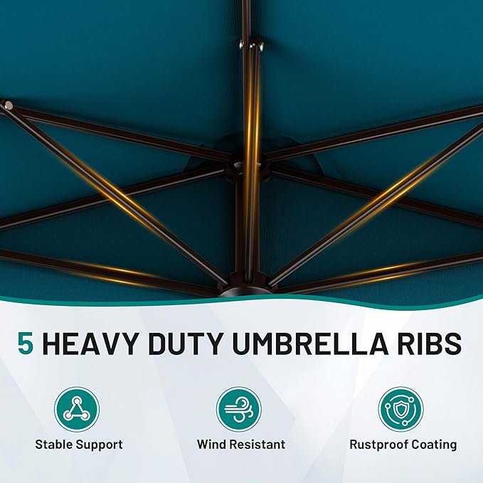 AreShark 9FT Half Patio Umbrella, Outdoor Wall Umbrella with Crank & 5 Sturdy Ribs, Table 1/2 Umbrella Patio for Garden, Deck, Balcony and Pool, Lake Blue