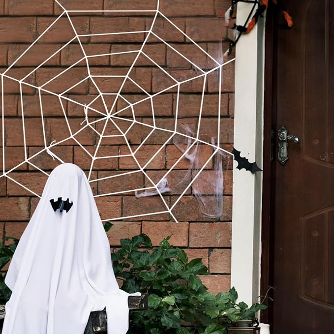 3 FT Spider Web Halloween Decorations - Realistic White Spider String Rope Props, Round Fake Spider Web Elastic Belt for Spooky Haunted House Window Decor, Trick-or-Treat, Indoor Outdoor Party Favors