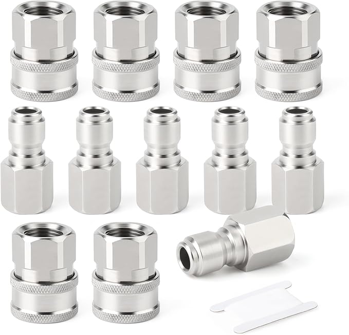 TAISHER 6PCS 304 Stainless Steel 3/8" Female NPT High Pressure Washer Quick Connect Coupler for Pressure Washing Gun Hose Accessories