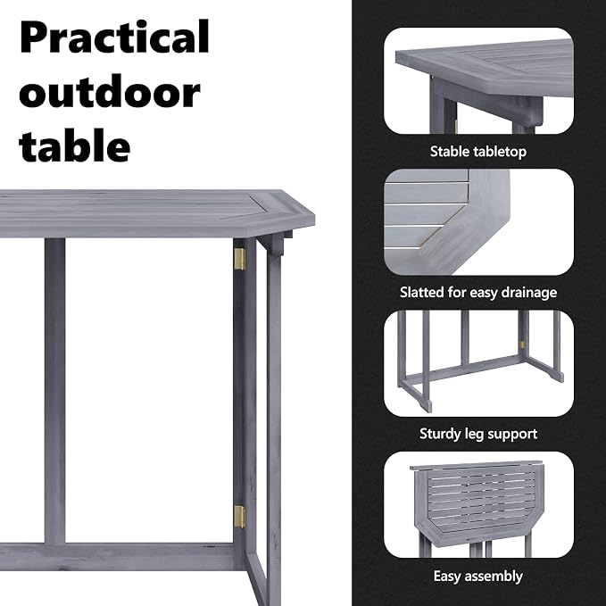 vidaXL Hanging Balcony Table, Folding Outdoor Table, Patio Table, Garden Furniture for Front Porch Deck Lawn Backyard Terrace, Solid Acacia Wood
