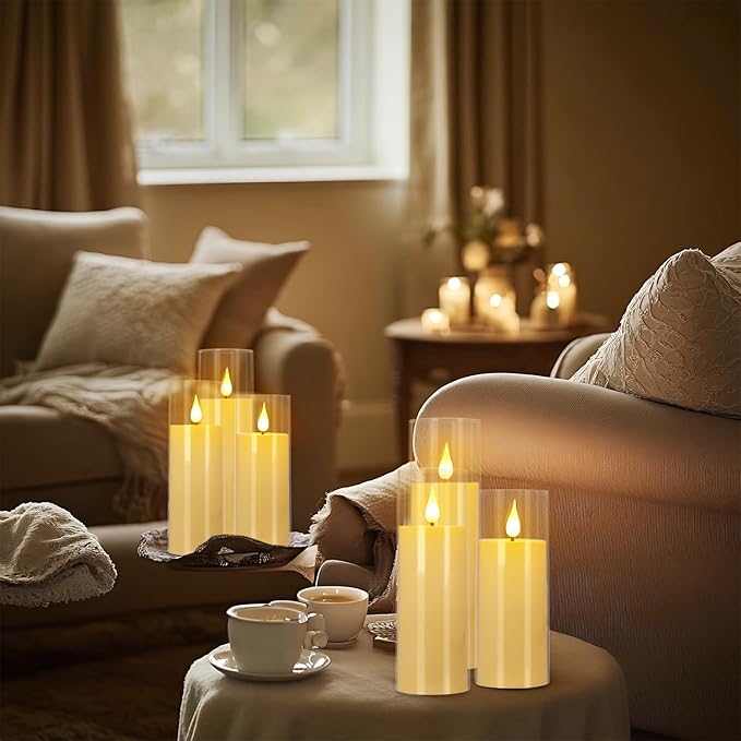 Enpornk Set of 24 Flameless Led Battery Opeated (D2.2'' x H5''6''7'') Realistic Moving Wick Candles with 10-Key Remotes and Cycling 24 Hours Timer