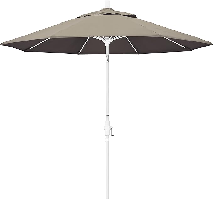 California Umbrella 9' Round Crank Lift, Collar Tilt, Aluminum Pole, Fiberglass Rib Patio Umbrella, White Finish
