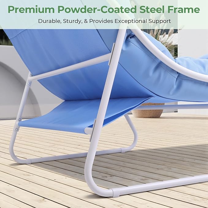 Patio Furniture Set, 4-Piece Outdoor Patio Conversation Set with Cushions & Glass Coffee Table, 2-in-1 Metal Patio Sofa Sets for Backyard, Garden, Porch, Poolside, White & Blue