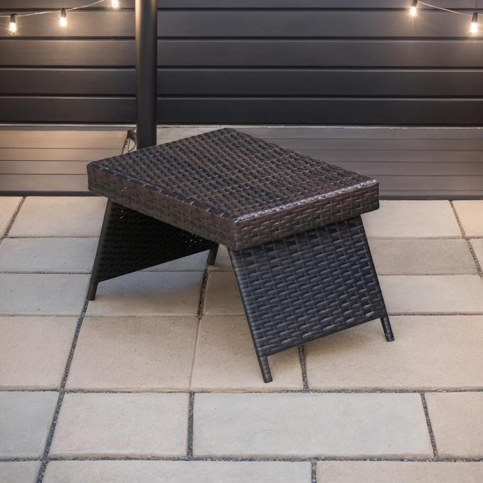 Outdoor PE Wicker Patio Coffee Table, Classic Hand-Woven Rattan Side Table Waterproof for Garden Porch Backyard, 23" D x 16" W x 16" H Mixed Brown