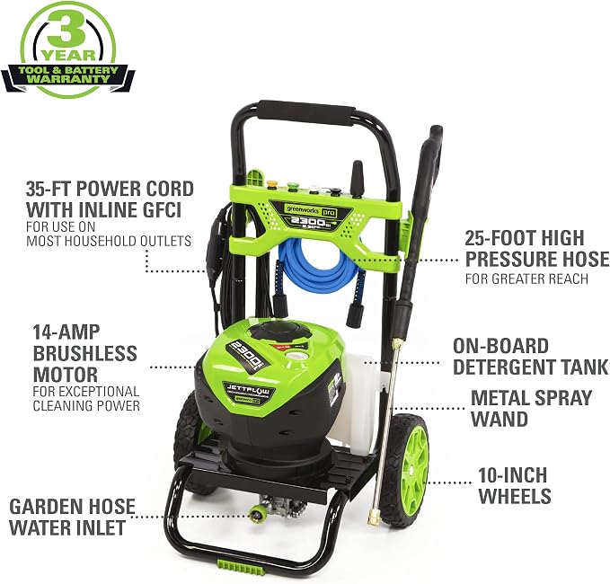 Greenworks Pro 2300 Max PSI Brushless Electric Pressure Washer and Surface Cleaner