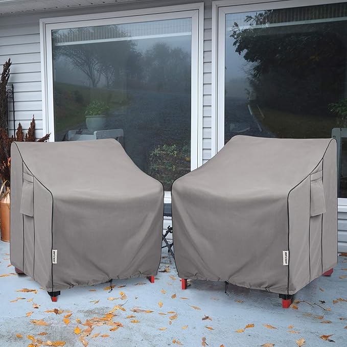 Outdoor Chair Covers Waterproof 2 Pack, Heavy Duty 600D Oxford Fabric with UV Protection, Adjustable Straps & Air Vents, Fits 35"W x 38"D x 31"H Inches Patio Armchairs, Garden Furniture