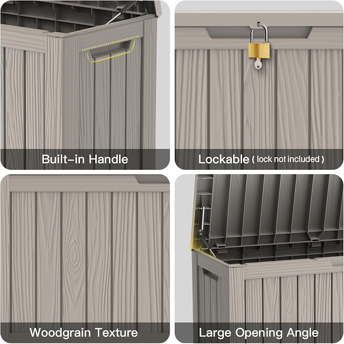 Mars Villa 80 Gallon Deck Box, Waterproof Resin Storage Bin with Lockable Lid, Weatherproof and UV Resistant, for Outdoor Patio Furniture Cushions, Pool Supplies, Garden Tools, Grey