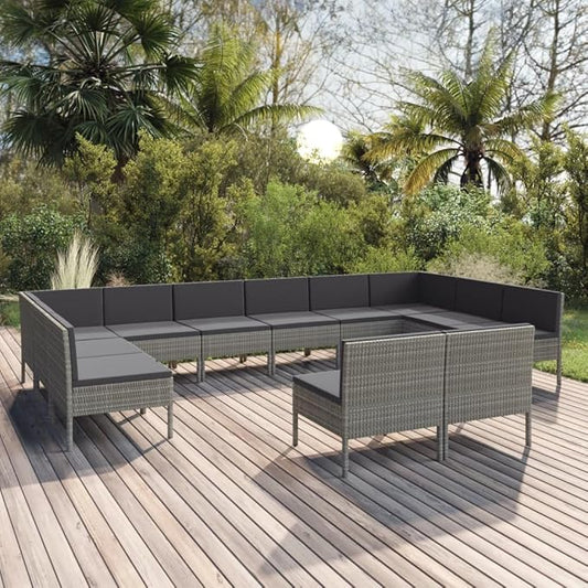 12 Piece Patio Lounge Set with Cushions,Patio Sofa,Outdoor Daybed,Outdoor Furniture Sets,Patio Seating,Patio Conversation Sets,Modern Set,Patio Furniture Set,Front Porch Furniture Poly Rattan Gray