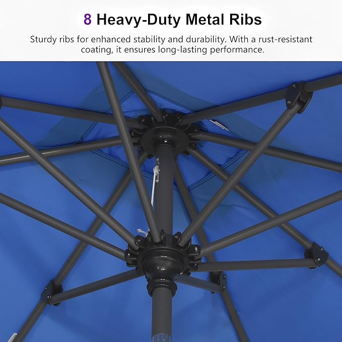PURPLE LEAF 10' x 6.5' Rectangular Patio Umbrella Outdoor Table Umbrella Aluminum Frame Market Umbrella Sun Umbrella with 8 Sturdy Ribs & Tilt for Garden Deck Lawn & Pool Sky Blue
