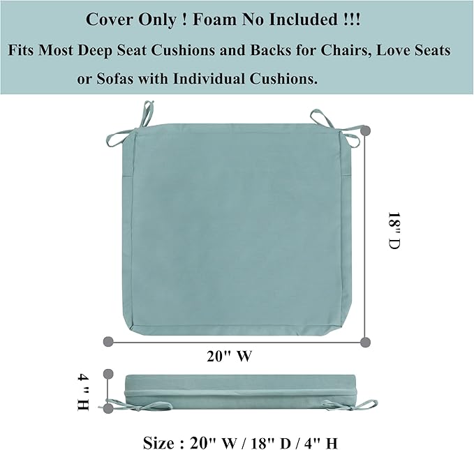 FUNHOME Outdoor Chair Cushion Covers 2 Pack, No Insert! Patio Cushion Covers Replacement 20" x 18" x 4", Water Resistant Chair Cushion Slipcovers, Aqua Leala(Covers ONLY)