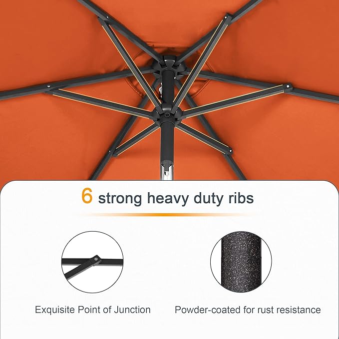 Rectangle Patio Umbrella with Solar Lights, 6x9ft Outdoor Rectangular Table Market Umbrella Patio with Push Button Tilt and Crank for Pool, Deck, Garden,Backyard