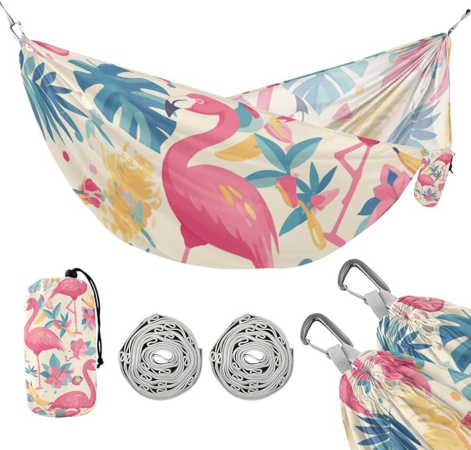 Summer Pink Flamingos Fruit Party 330lb Capacity Camping Hammocks with Tree Straps Cloth Hammock for Outside Camping Essentials hamaca con soporte para adultos