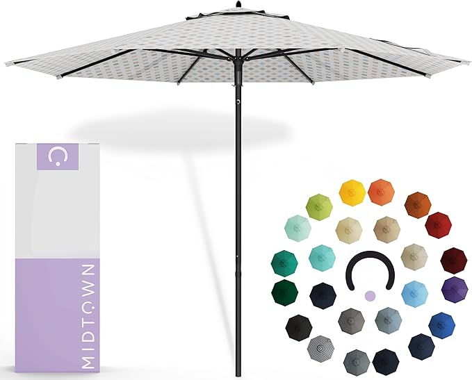 Midtown Umbrellas Push & Pop 8 Ft Patio Umbrellas with Push & Pop Mechanism, Fiberglass Ribs & Sunbrella Fabric – Outdoor Umbrella for Deck, Pool, Cafés and Hotels – Infused Gem Canopy, Black Pole