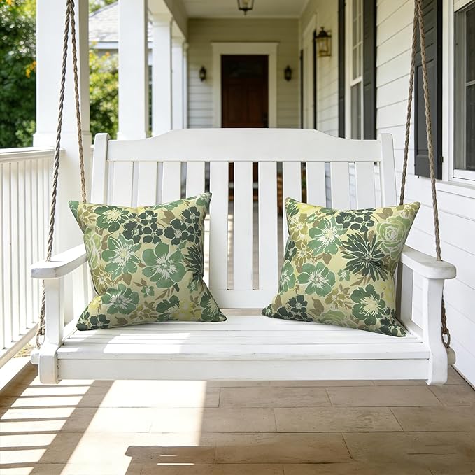 LVTXIII Outdoor Throw Pillows 16x16 Inch, Set of 2 Square Decorative Pillows with Inserts for Patio Furniture, Porch Chair, Sofa Accent, Green Rose