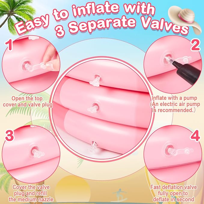 VioraWhite 4 Pack Inflatable Kiddie Pool for Toddlers 34"x10" Pink Stripe Blow up Kids Swimming Pool Small 3 Rings Round Baby Pools for Indoor Outdoor Water Game Play Center