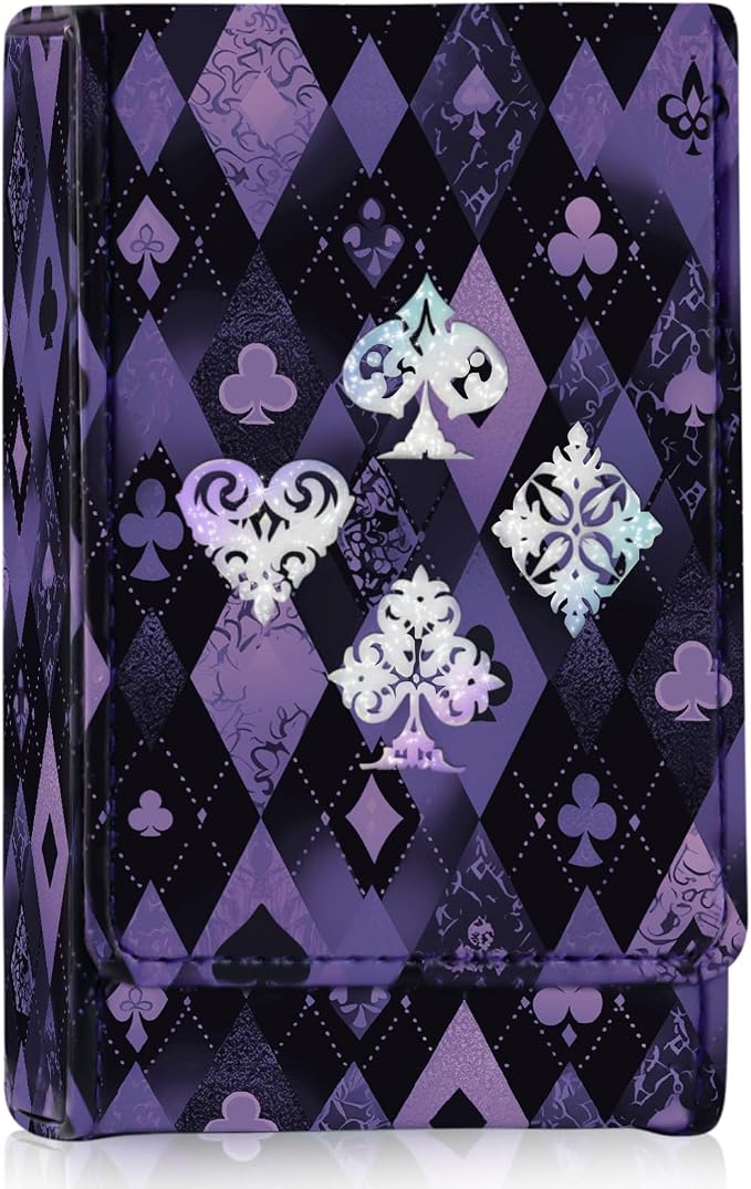 Leather Playing Card Box/Case, 4.7''x3''x1.3'' Deck of Cards Holder - Fits Bridge Cards, Playing Card Storage Box for Outdoor Travel Gaming (Purple)