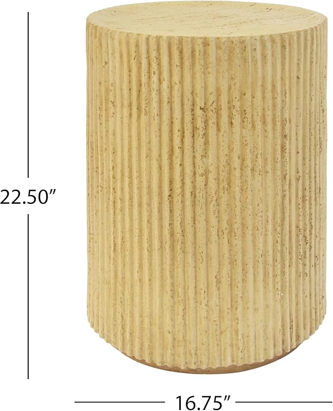Outdoor Side Table Round Cylinder Side Table Concrete End Tables Small Stone Coffee Tables Patio Garden Stool Plant Stand for Porch, Backyard Balcony,Weather Resistant, MgO,Gold