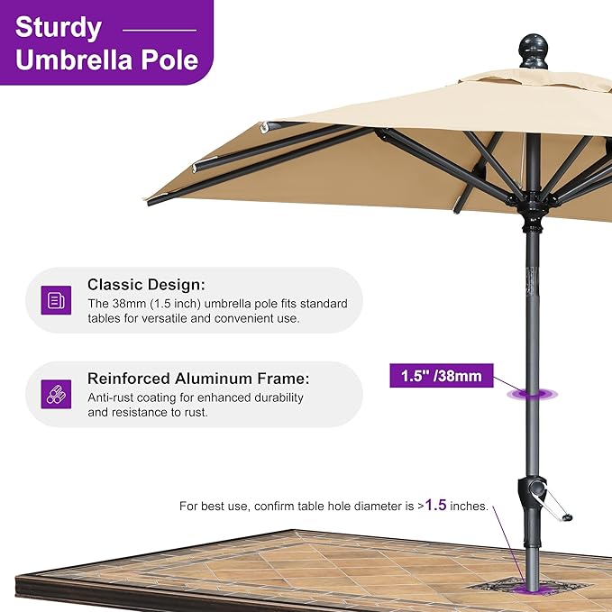 PURPLE LEAF 8' x 5' Rectangle Patio Market Umbrella with Base Outdoor Table Umbrellas Aluminum Frame Sun Shade with 8 Sturdy Ribs Tilt for Garden Deck Lawn Pool Beige