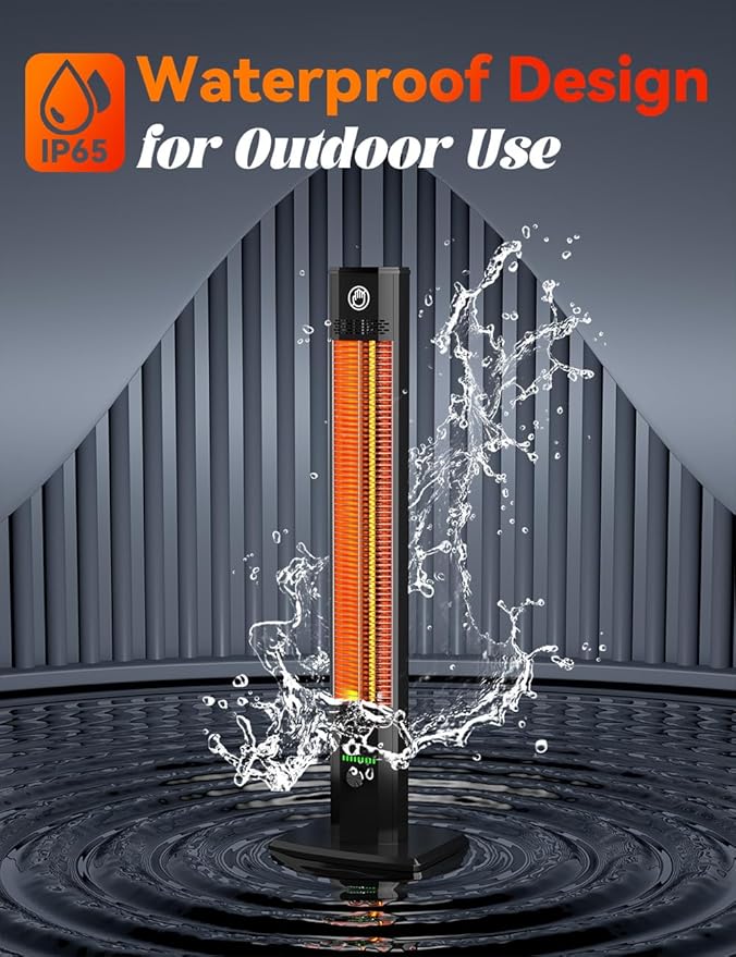 42INCH Outdoor Heater, 9Heat Levels & 540Min Timer, Child Safety Lock, IP65 Waterproof Garage Heater, 1500W Infrared Heating,Tip-Over&Overheat Protection,Patio Heaters for Outdoor Use Indoor
