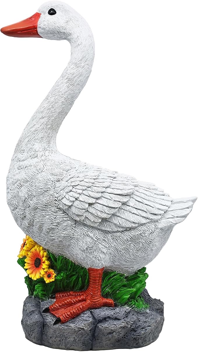 Joyful Porch Goose Statue Cygnus, Classic, Detailed, Big Resin Garden Lawn Yard Décor, Sculpture, 20 inches High Figurine, Duck, Indoor and Outdoor, by GGTown TM