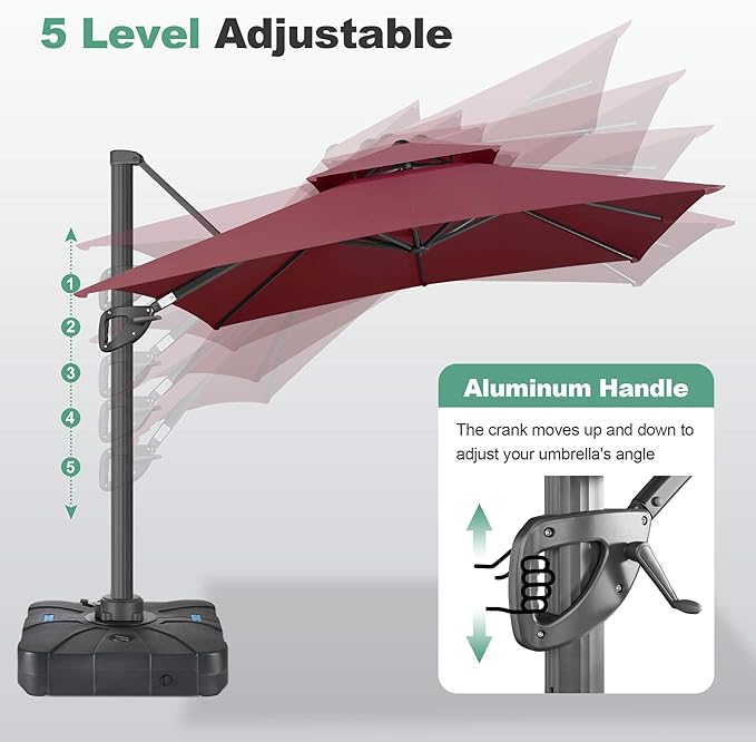FLAME&SHADE 8.2 X 8.2 FT Square Cantilever Patio Umbrella - Large Offset Umbrella Outdoor Patio with 360-Degree Rotation and 3-Year Fade Resistance Fabric for Deck Pool Backyard Garden, Burgundy