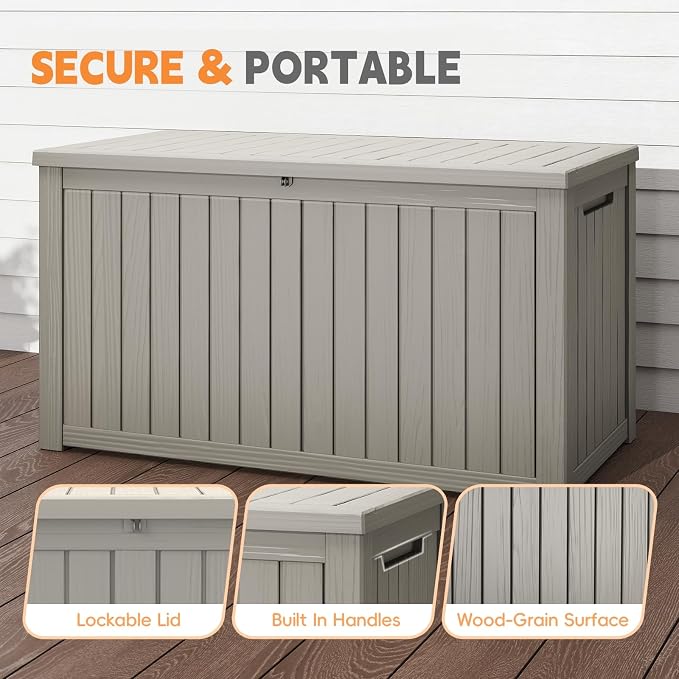 LubanNese Outdoor Storage Box, Waterproof Deck Box, Outdoor Patio Storage Bin, Weatherproof (Grey, 200 Gallon)