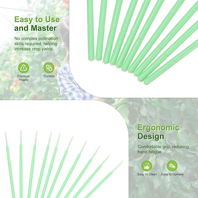 M METERXITY 100-Pack Pollinator Brush, 0.08inch/2mm Plastic Vegetable Pollinator Pen Manual Pollination Tool for Gardening/Greenhouse/Hydroponic Plants/Flower [Green]