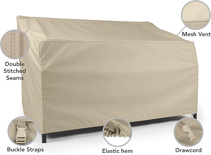 Covermates Elite Outdoor Patio Sofa Cover – Water-Resistant 300D Polyester, Double-Stitched Seams, Elastic Hem, Auto-Locking Drawcord & Mesh Vent for Moderate Weather, 48W x 26D x 34H, Khaki