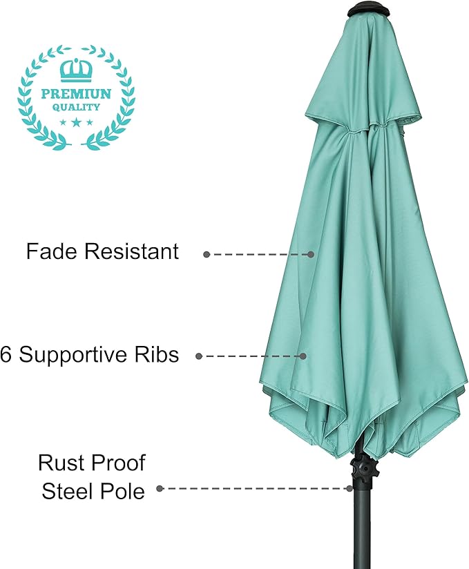 AMMSUN 6ft Patio Umbrella Outdoor Table Umbrellas with Push Button Tilt, UPF50+ Premium Steel Pole and Ribs for Deck, Lawn, Garden, Backyard & Pool (Aqua Green)