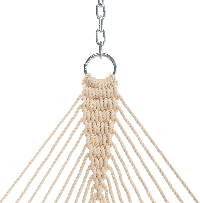 Hatteras Hammocks Large Oatmeal DuraCord Rope Hammock – 13 ft. x 55 in., 2-Person, 450 lb Capacity, Cumaru Spreader Bar, Zinc-Plated Hardware – Handcrafted in The USA