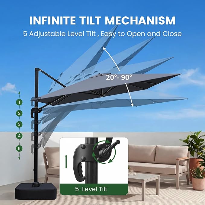 Olilawn 9' X 12' Patio Umbrella with Base Included, Large Outdoor Cantilever Offset Patio Umbrellas Rectangular Aluminum Umbrella with 360-degree Rotation & Infinite Tilt Adjustment for Backyard Hosting, Poolside Luxury, Garden Soirees, Coastal Deck En...