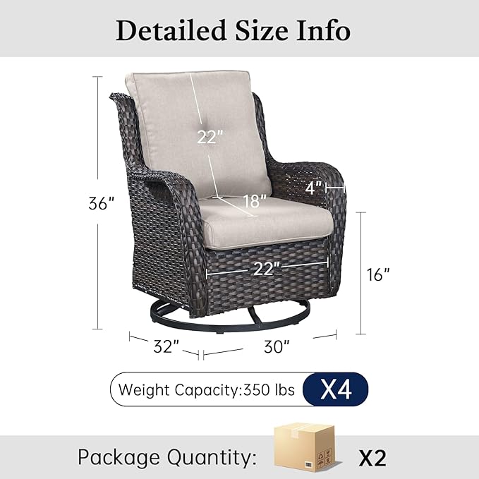 Wicker Patio Furniture Set- 4 Pieces Swivel Patio Chairs,PE Rattan Outdoor Rocking Chairs Porch Furniture for Garden Deck