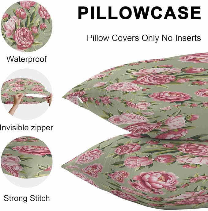 Flowers Vintage Outdoor Pillow Covers 18x18 Inch Throw Pillow Covers Set of 2 Waterproof Decorative Pillow Cases Green Leaves Pastoral Floral Country Cushion Covers for Patio Furniture Garden Couch
