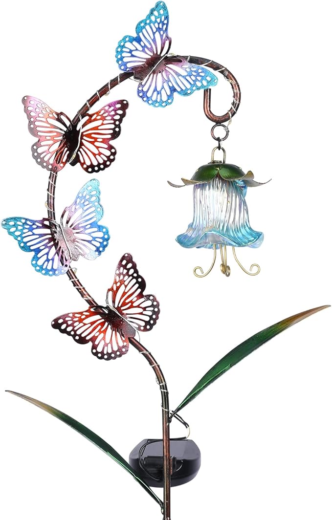 Bshine Solar Butterfly Lights Outdoor Garden Decoration, Metal Stake Waterproof Hanging Flower Solar Lights, Garden Decoration Outdoor Terrace, Yard, Path and Lawn Ornaments