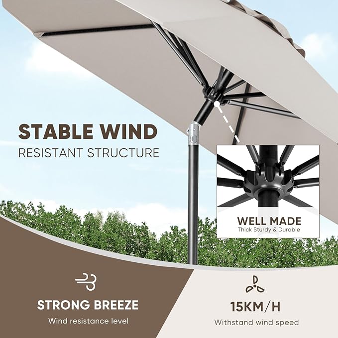 Tempera Patio Market Outdoor Table Umbrella with Push Button Tilt and Crank, Large Sun Umbrella with Sturdy Pole & Fade Resistant Canopy, Easy to Set
