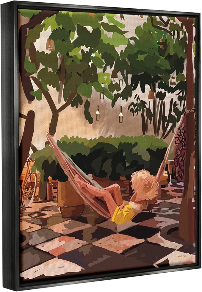 Stupell Industries Woman Lounging Hammock Tropical Summer Vacation Scenery Floating Framed Wall Art, Design By Amelia Noyes