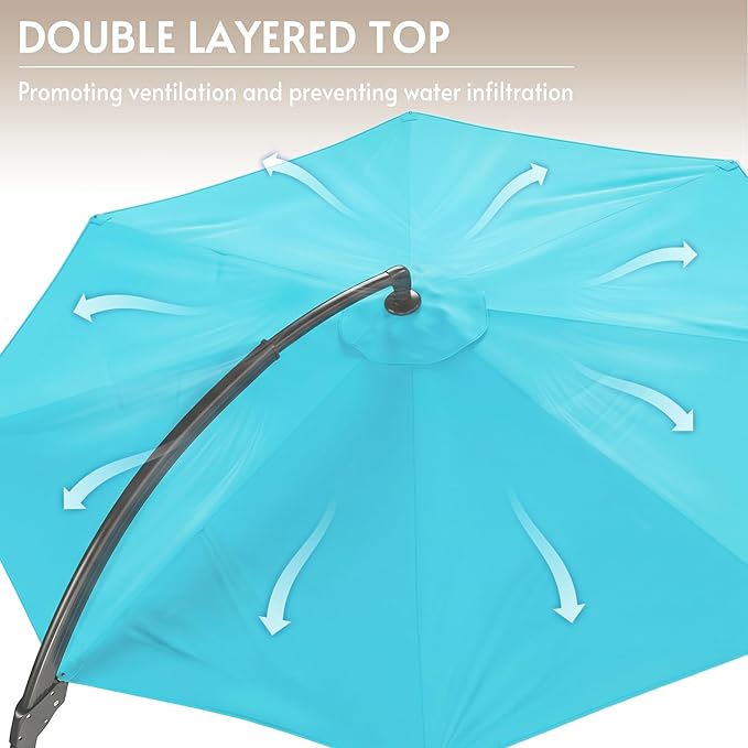 11FT Cantilever Patio Umbrella with Base Included, Large Cantilever umbrella with 360°Rotation, Heavy-Duty Offset Outdoor Umbrella for Patio,Pool,Garden and Backyard (Turquoise)