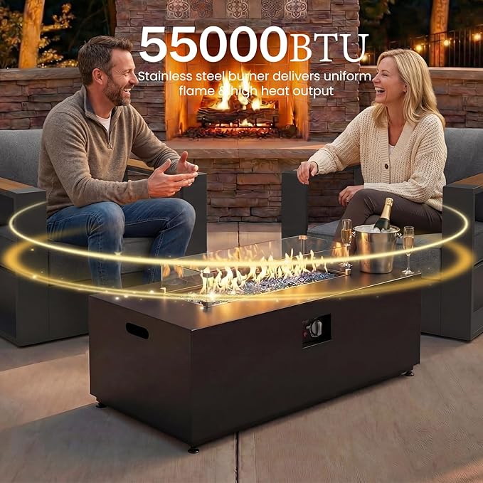 LayinSun 4 Pieces Aluminum Patio Furniture Set with Fire Pit Table, Oversized Outdoor Conversation Set 4 Seats with 6" Thick Cushions for Outside Porch, Balcony, Deck