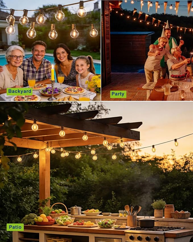 Outdoor String Lights 30FT 28 Bulbs(1 FT Apart) Remote Lighting for Patio | Waterproof Connectable Outside Lights(12 inch Far Apart) with Remote Timer&3 Modes for Backyard Bistro Garden Porch Party