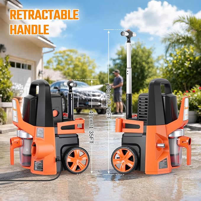 This Hill 4-in-1 Pressure Washer and Wet/Dry Vacuum, 2800 PSI Max 1.7 GPM Electric Power Washer, 1400W Multi-Function Cleaner with Blower and Foam Cannon for Cars, Patio, Garage and Home Cleaning