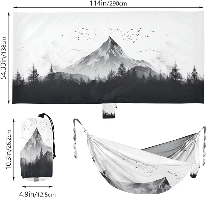 Qilmy Mountain Camping Hammock Single – 330 lbs Capacity, Lightweight with Tree Straps & Carabiners, Portable for Hiking, Travel, Backpacking
