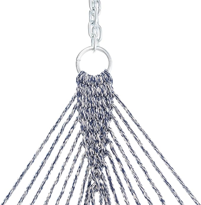 Nags Head Hammocks Admiral Navy Oatmeal DURACORD Rope Hammock – 13 ft. x 60 in., 2-Person, 450 lb Capacity, Cumaru Spreader Bar, Free Chains & Tree Hooks, Handcrafted in The USA