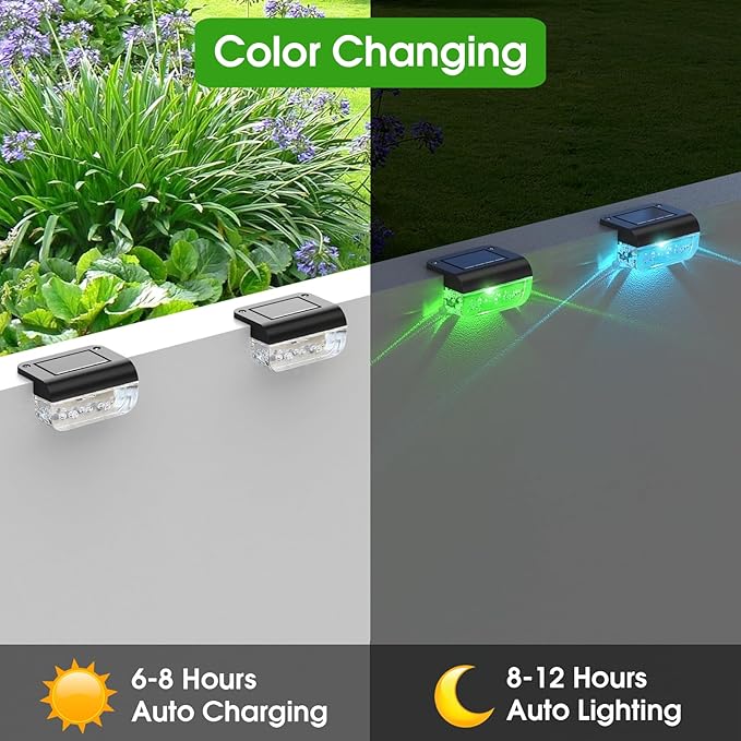 Eyrosa Solar Deck Lights 8 Pack, Solar Lights Outdoor Waterproof for Outside, Stairs, Step, Fence, Yard, Garden, Patio, Pool, Railing (Color Changing)