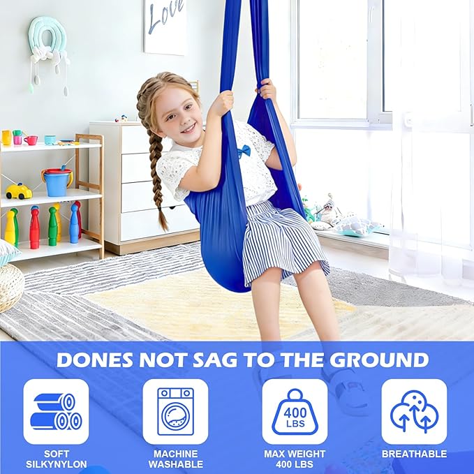 Sensory Swing for Kids,Indoor Swing with 360° Swivel Hanger Kit and Adjustable Straps Double Layer Therapy Cuddle Swing for Kid with Autism, Holds up to 400lbs