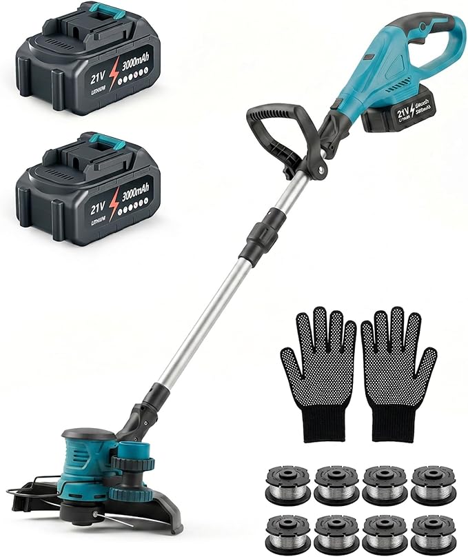 DEGGE Electric Cordless String Trimmer & Lawn Edger, 2 x 21 V x 3.0Ah 12'' Weed Eacter (Charger Included)